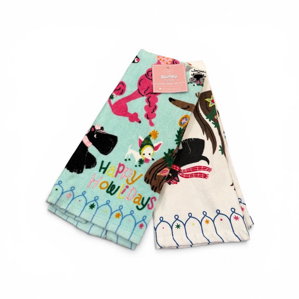 Kitchen Towels Holiday Theme with Dogs 2pk